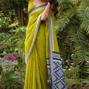 green-bandhani-printed-linen-saree