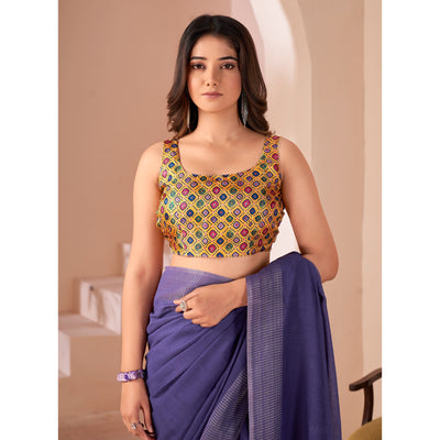 Lavender Woven Linen Saree With Tassels