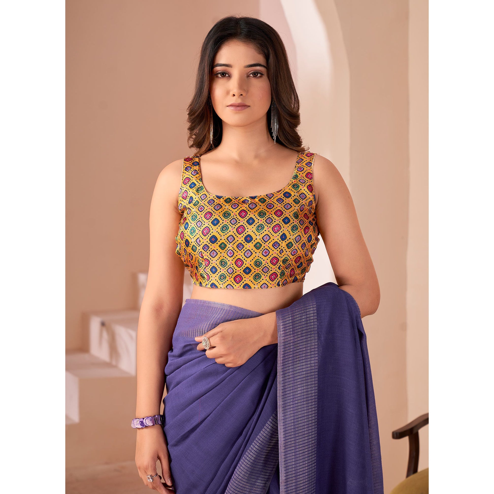 Lavender Woven Linen Saree With Tassels