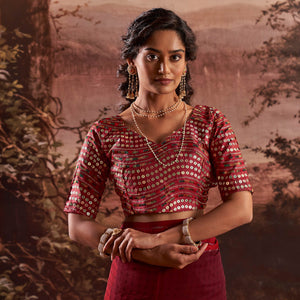 Maroon Woven Georgette Saree With Tassels