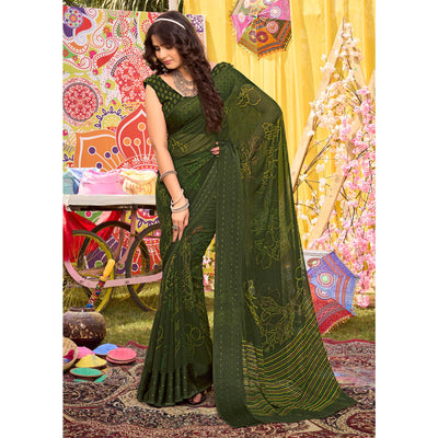 green-floral-printed-georgette-saree-with-woven-border-1