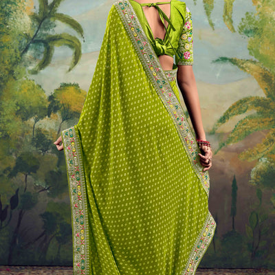 green-bandhani-printed-georgette-saree-with-embroidered-border