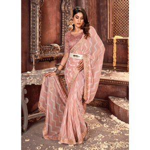 Mauve Striped Printed Georgette Saree