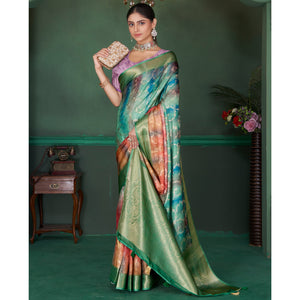 green-floral-woven-with-digital-printed-georgette-saree