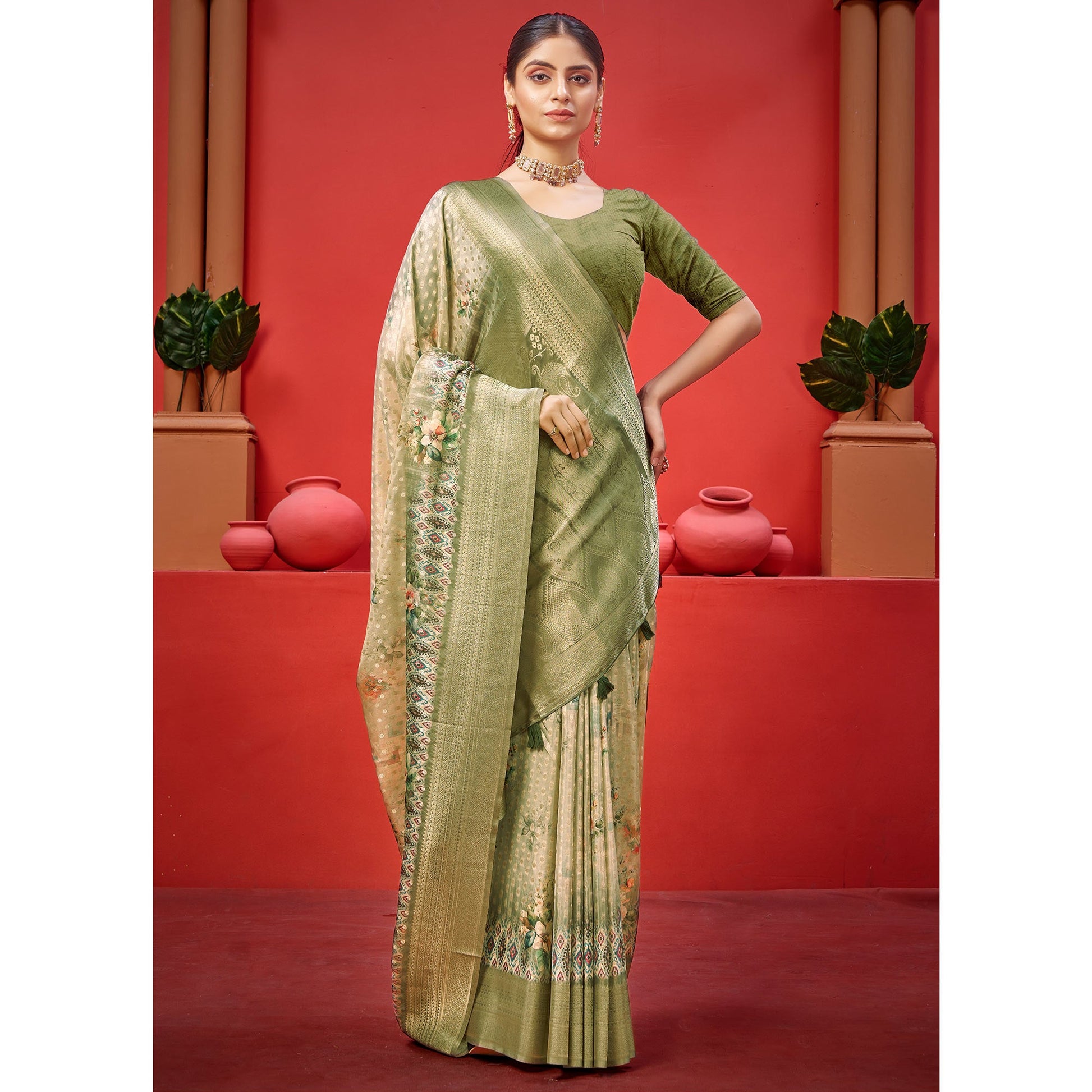 green-woven-with-floral-digital-printed-georgette-saree