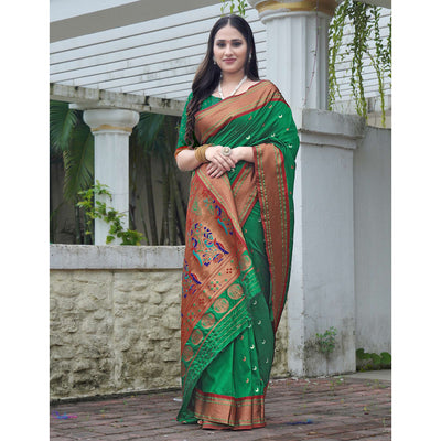 green-woven-paithani-art-silk-saree-4