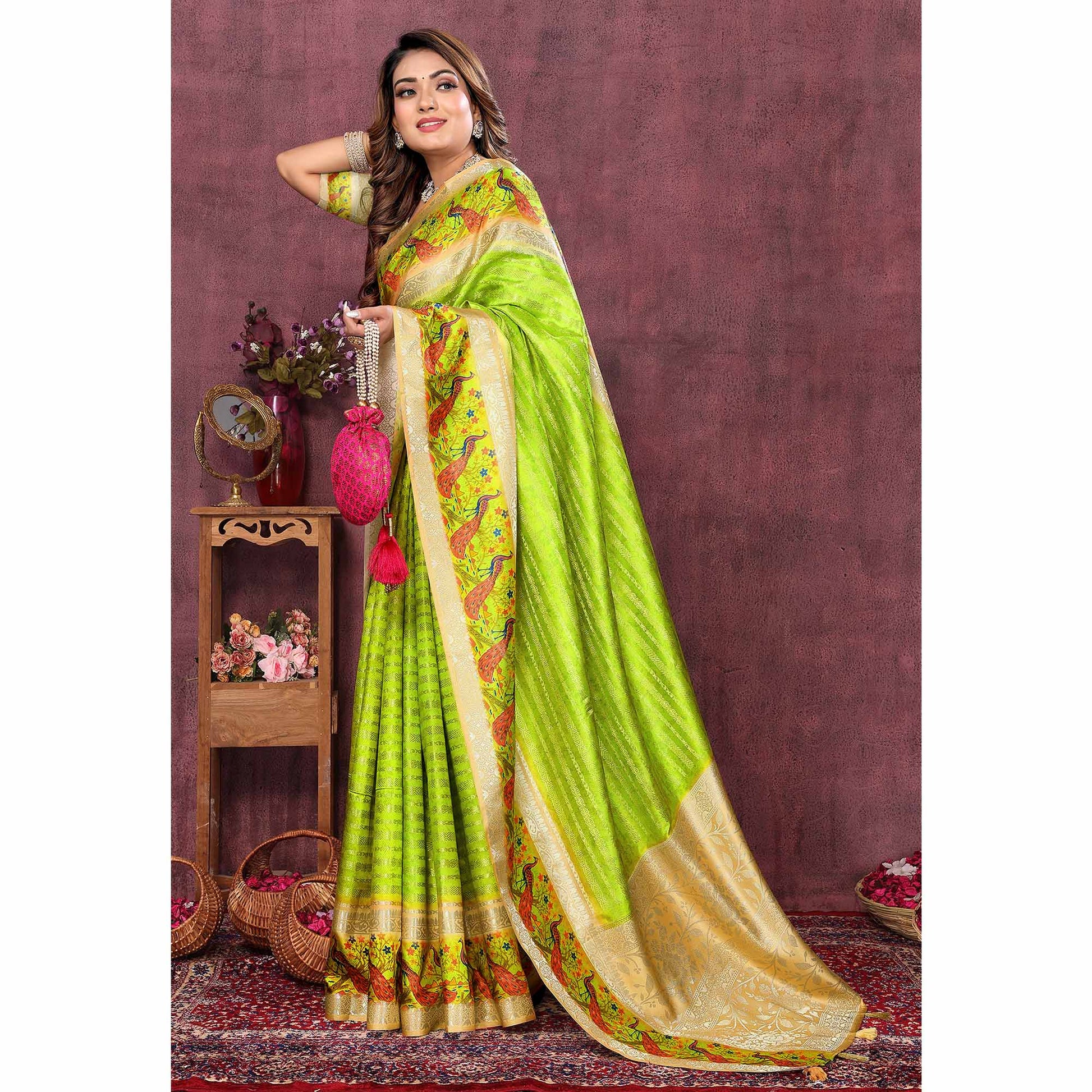 green-woven-with-digital-printed-raw-silk-saree