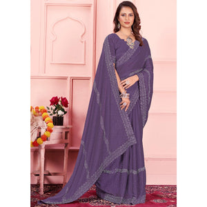 Light Purple Swarovski Work Satin Saree