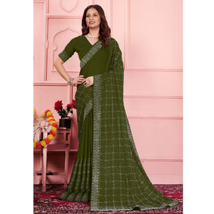 Mehendi Green Swarovski Work Satin Saree