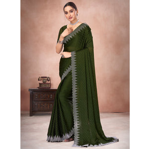 Mehendi Green Swarovski Work Satin Saree