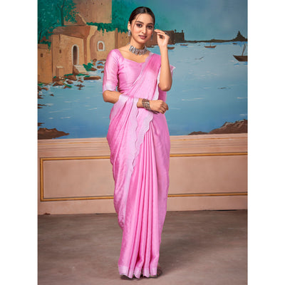 Light Pink Swarovski Work Satin Saree