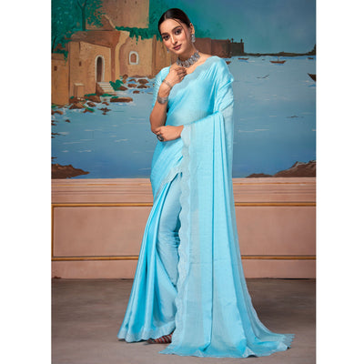 Light Blue Swarovski Work Satin Saree