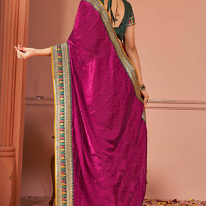 Magenta Swarovski Work Satin Rangoli Saree With Embroidered Border