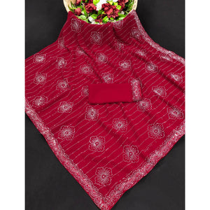Cherry Red Floral Swarovski Work Georgette Saree