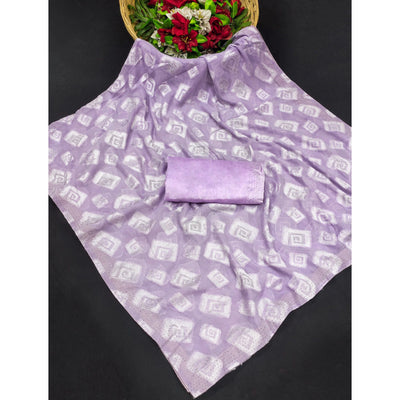 Lavender Floral Swarovski With Woven Jacquard Saree