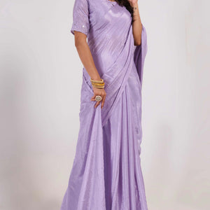 Lavender Swarovski With Mirror Work Chinon Saree