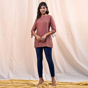 Brown Printed Chanderi Top
