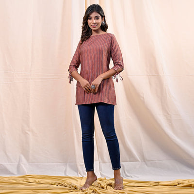 Brown Printed Chanderi Top