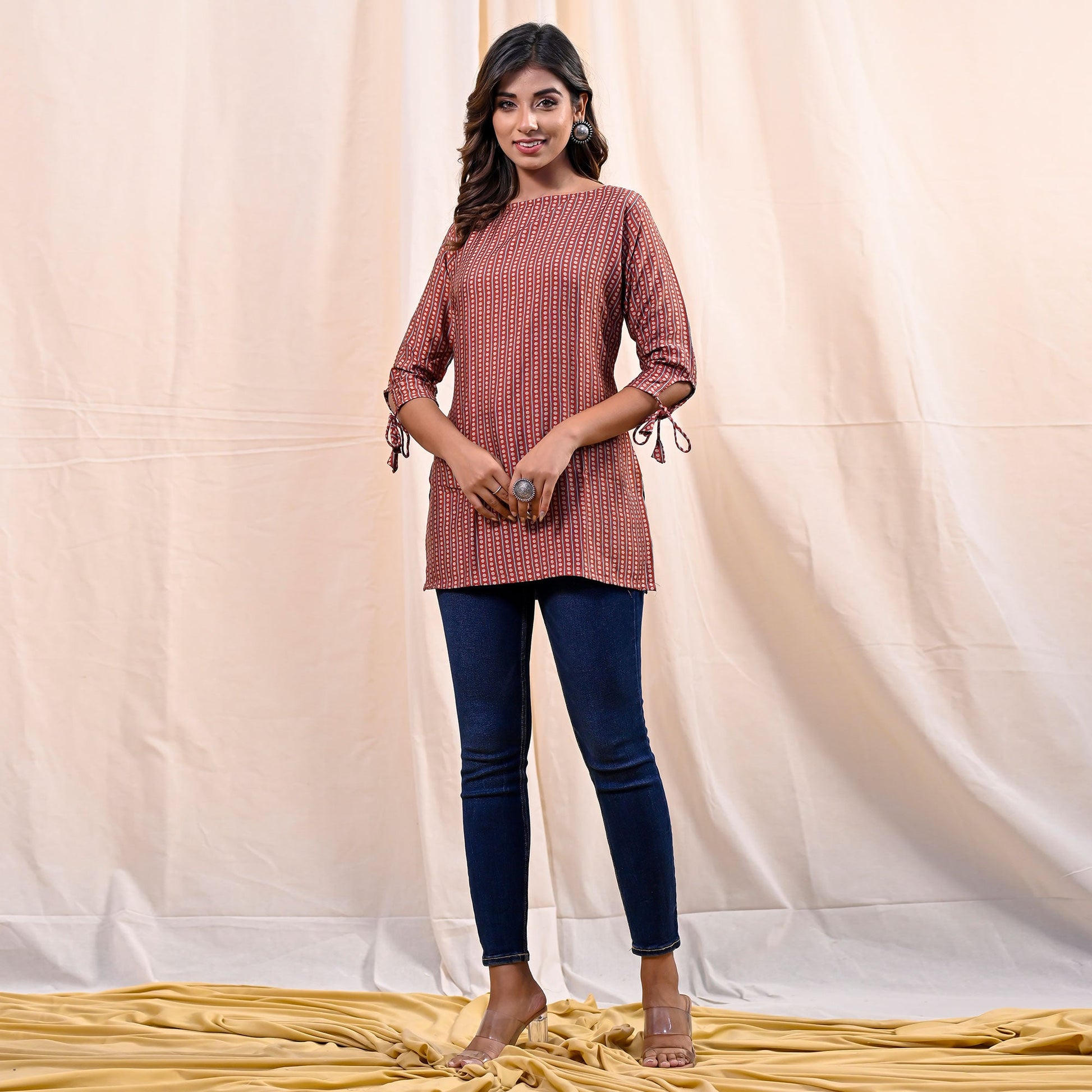 Brown Printed Chanderi Top