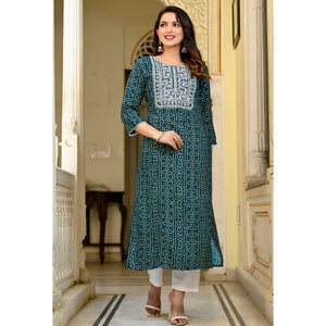Morpich Foil Bandhani Printed With Embroidered Rayon Kurti