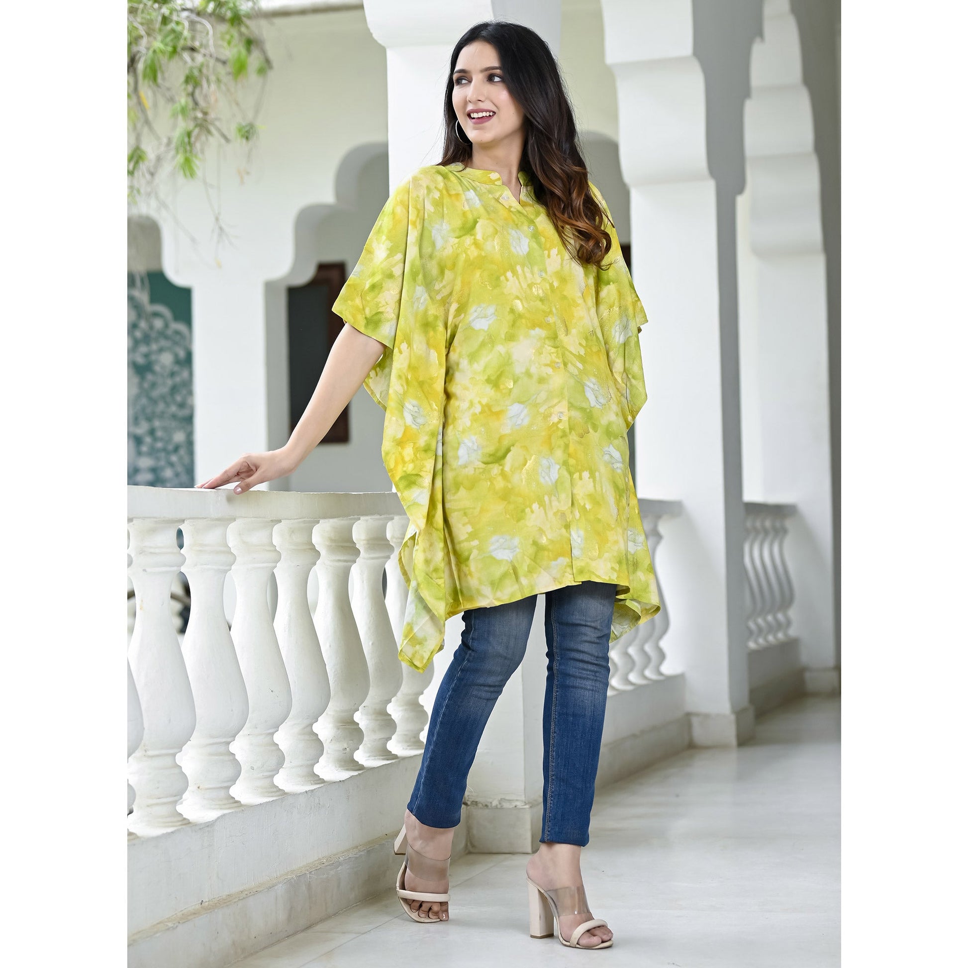 green-floral-foil-printed-rayon-kaftan