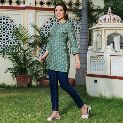 green-floral-foil-printed-chanderi-top