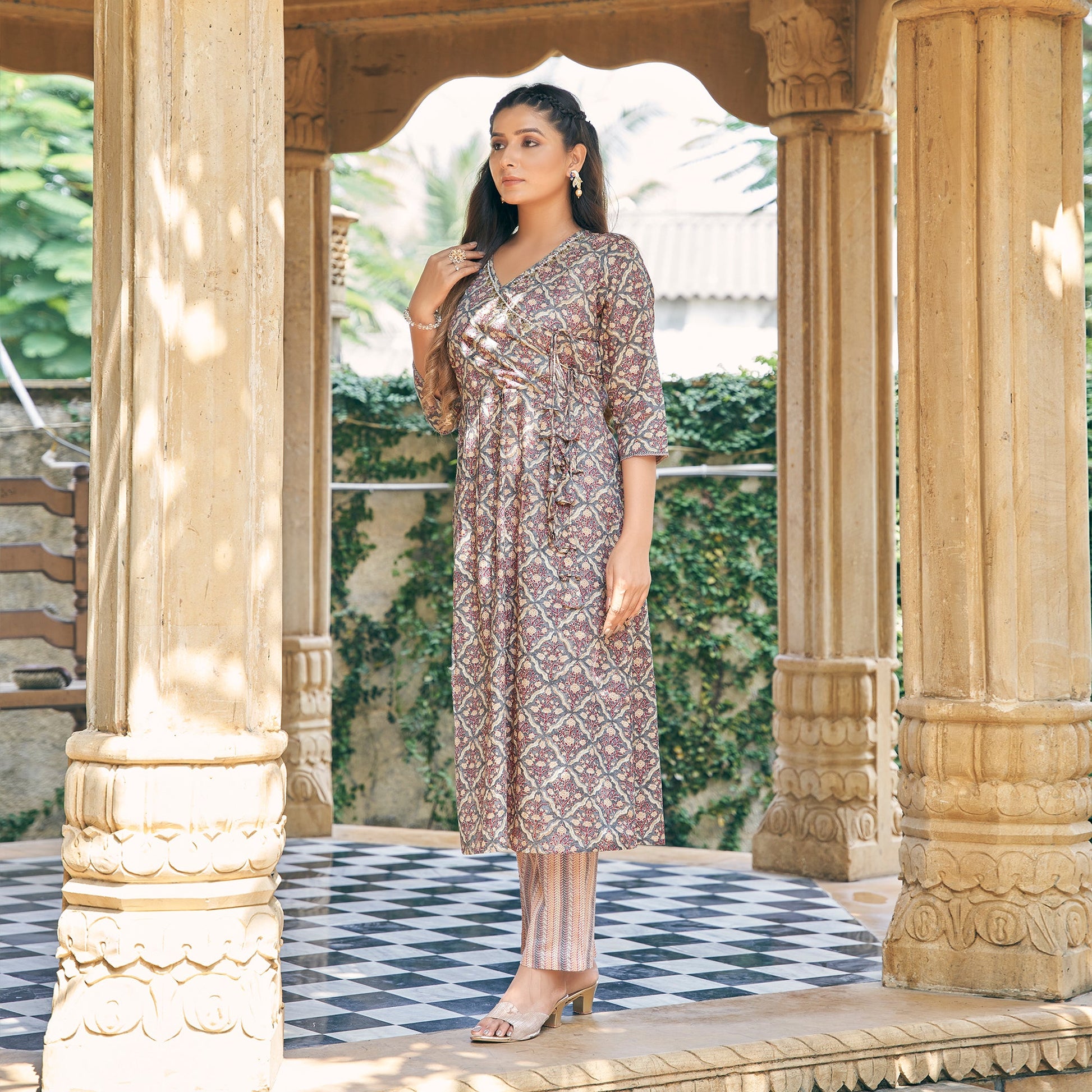 grey-angrakha-pure-cotton-suit-with-foil-print-zardozi-handcrafted-neckline