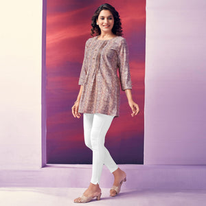 Brown Floral Foil Printed Chanderi Silk Top
