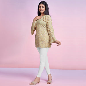 Chikoo Floral Foil Printed Chanderi Silk Top