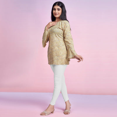 Chikoo Floral Foil Printed Chanderi Silk Top