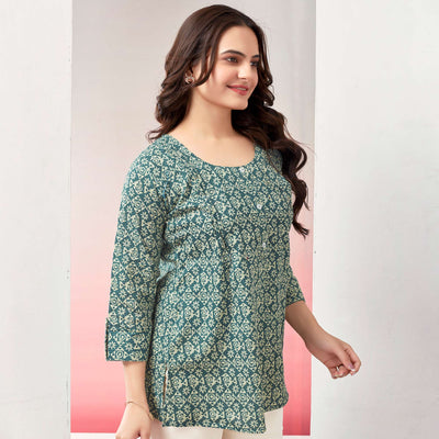 green-printed-pure-cotton-straight-top