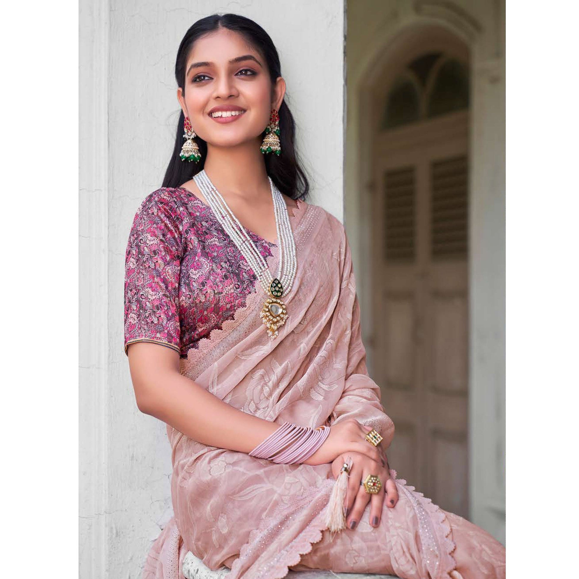 Light Mauve Woven With Swarovski Work Brasso Saree