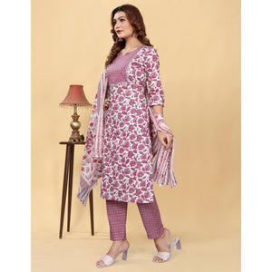 Light Wine Floral Printed Cotton Blend Salwar Suit