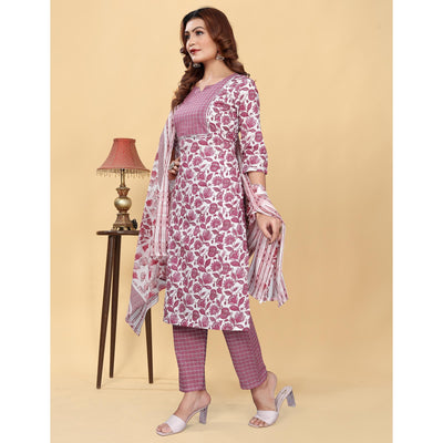 Light Wine Floral Printed Cotton Blend Salwar Suit