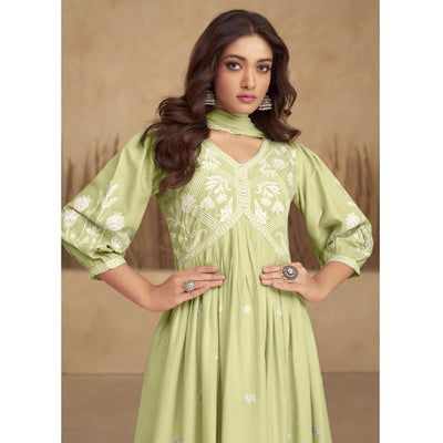 green-lucknowi-embroidered-rayon-alia-cut-suit