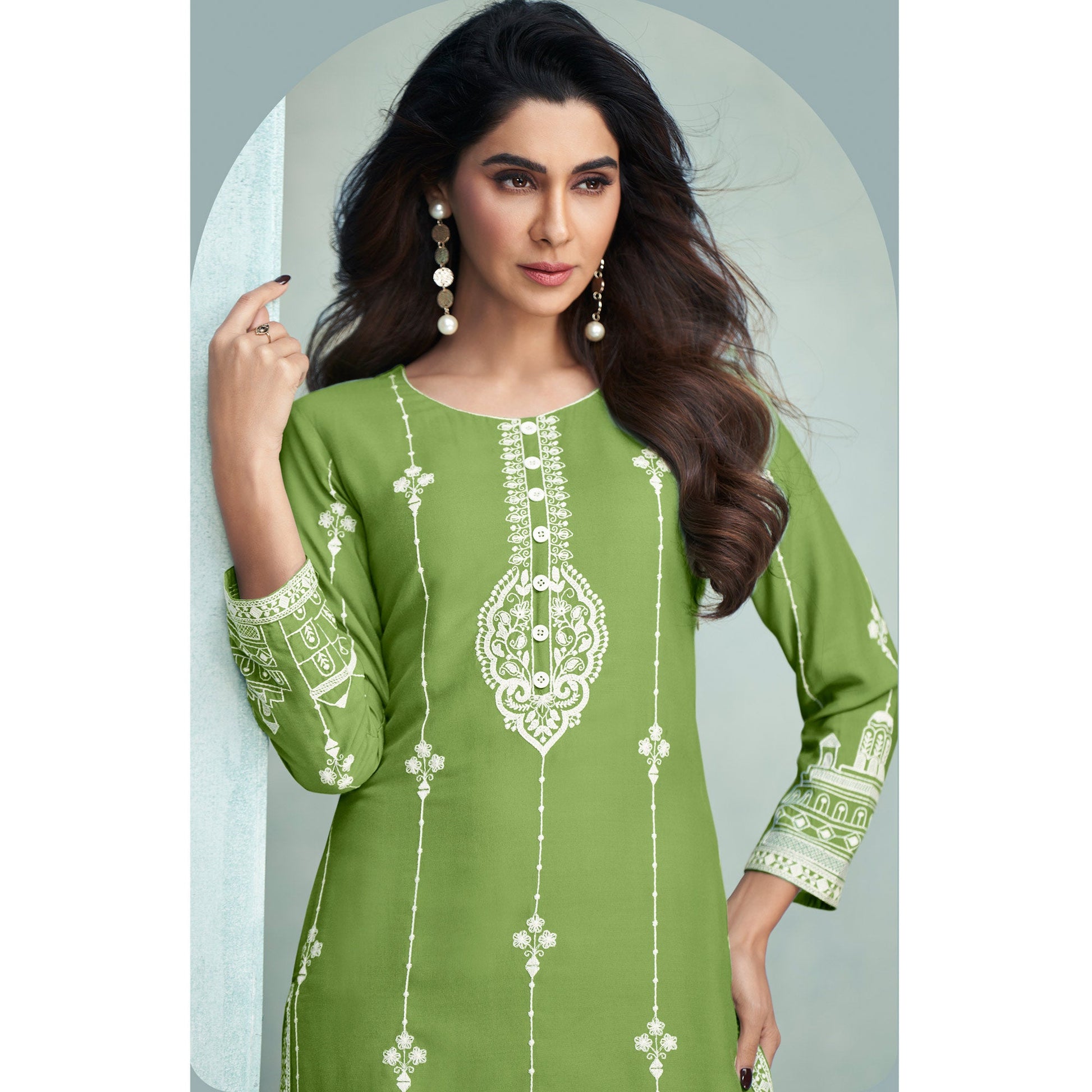 green-lucknowi-embroidered-rayon-kurti-2