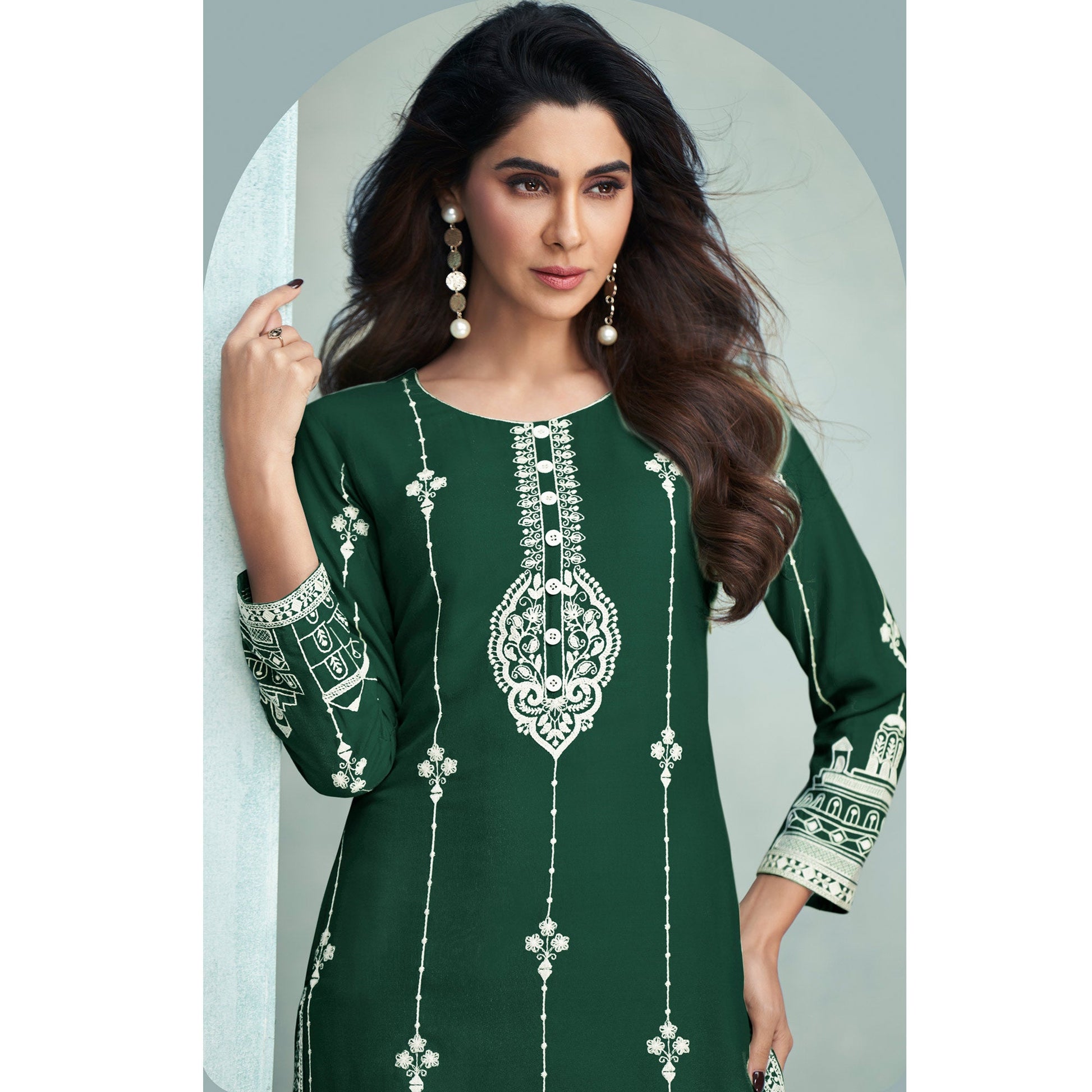 green-lucknowi-embroidered-rayon-kurti-3