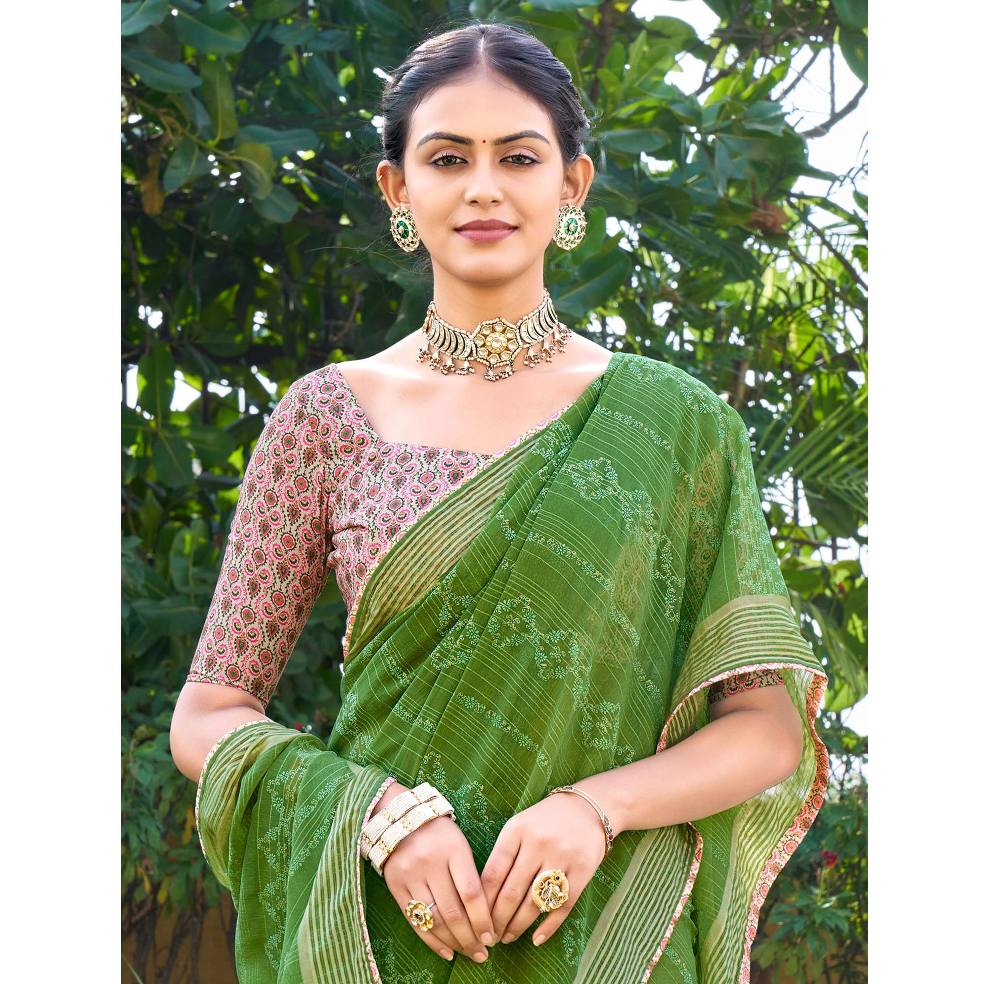 green-printed-chiffon-saree-13