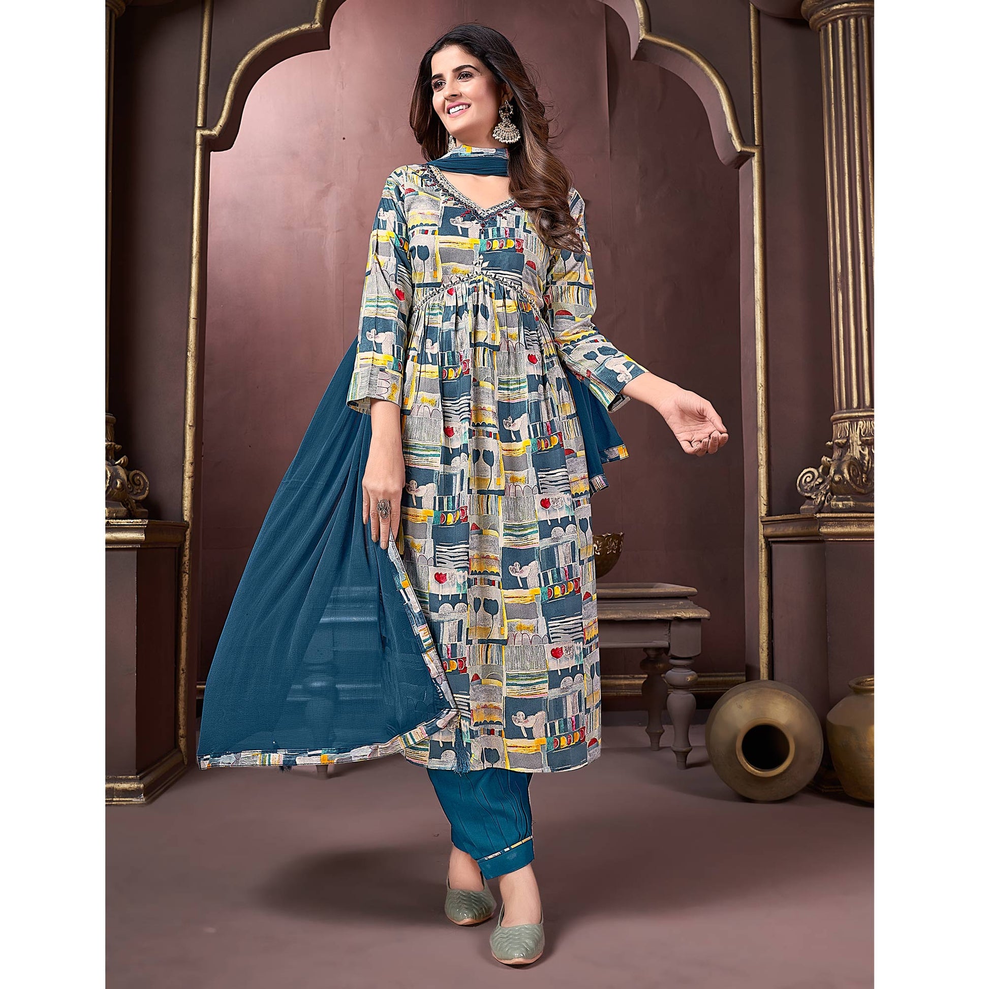 grey-teal-floral-printed-rayon-alia-cut-salwar-suit