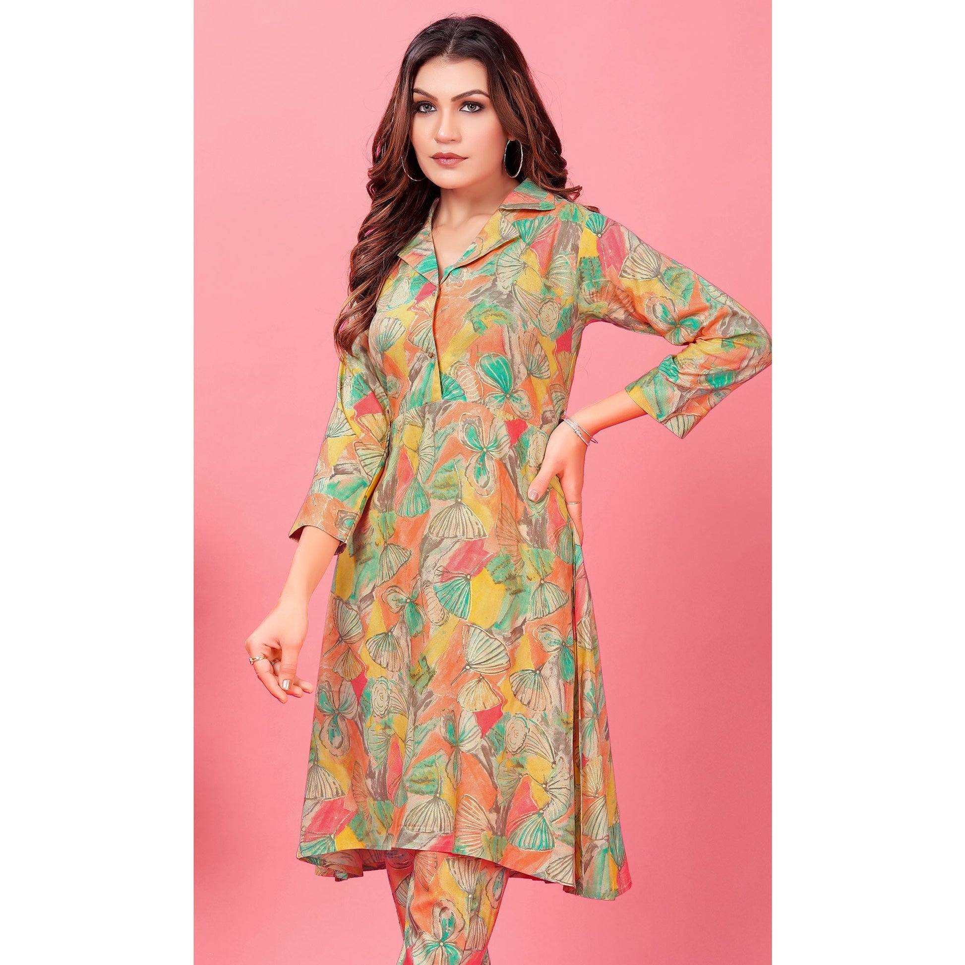 Multicolor Floral Printed Rayon Co Ord Set
