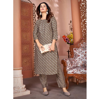 Brown Foil Printed Viscose Straight Kurti Sets