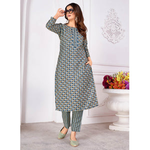 Morpich Blue Foil Printed Viscose Straight Kurti Sets