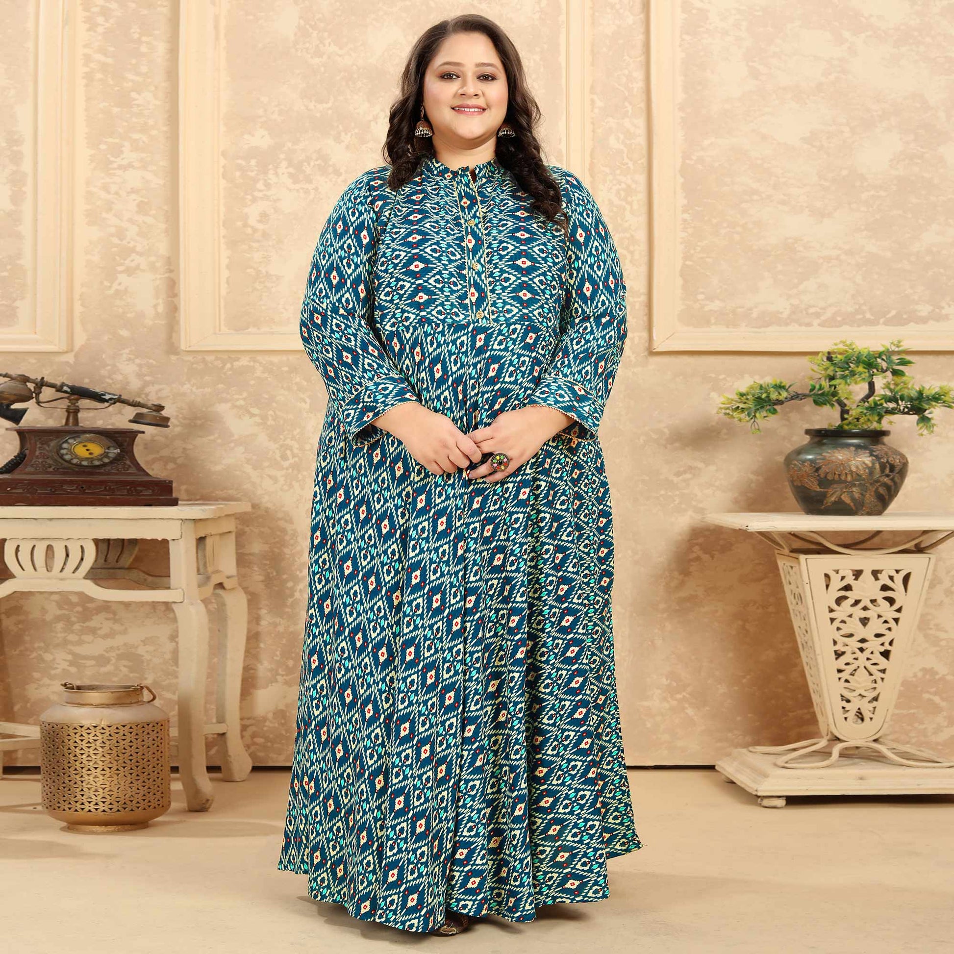 green-printed-rayon-long-kurti