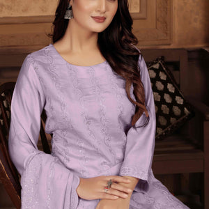 Lavender Sequins Embroidered Chanderi Straight Salwar Suit