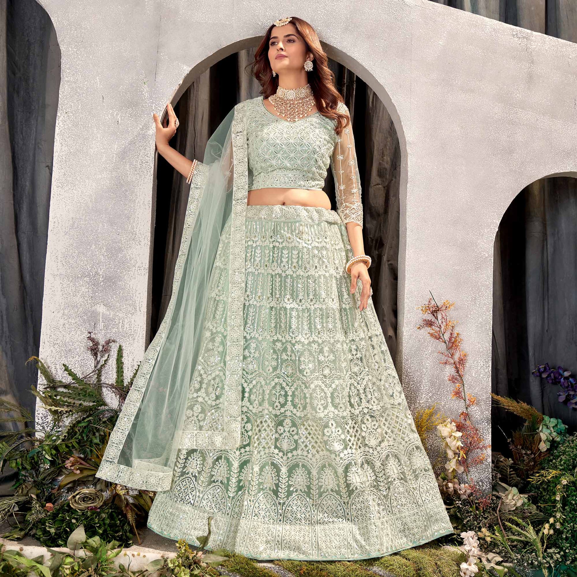 green-floral-sequins-embroidered-net-lehenga-choli