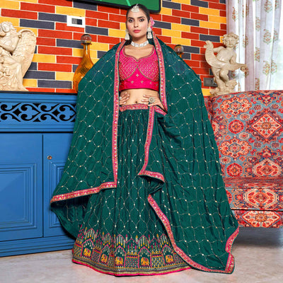 Deep Sea Green Sequins Embroidered Chiffon Lehenga Choli
