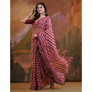 Maroon Leheriya With Floral Foil Printed Georgette Saree