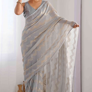 Grey Sequins Embroidered Georgette Saree
