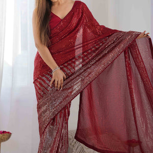Maroon Sequins Embroidered Georgette Saree