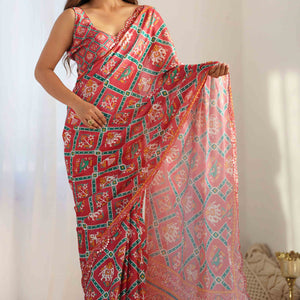 Gajri Pink Patola Printed Chinon Saree